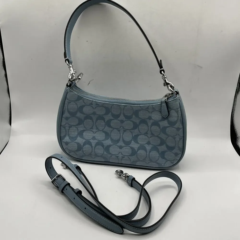COACH Teri Shoulder Bag Signature Chambray Light Blue CH139 HAS STAINS AS IS